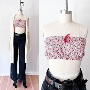 Bandeau Crop Top Multicolor Floral Ditsy Print Cotton Bow Detail